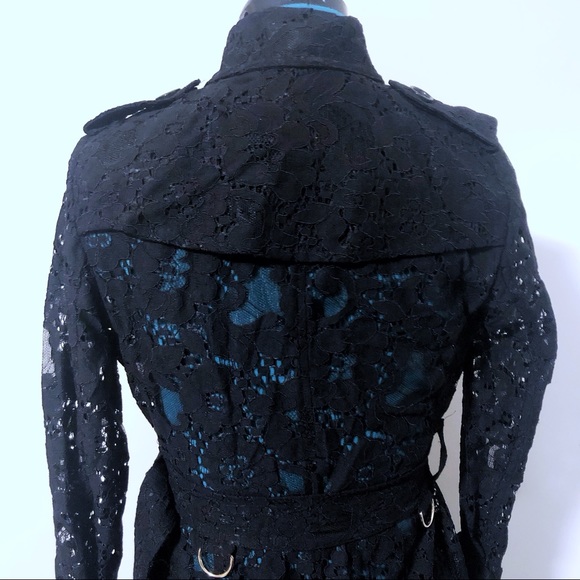 Black Lace Belted Trench Coat - Picture 7 of 12